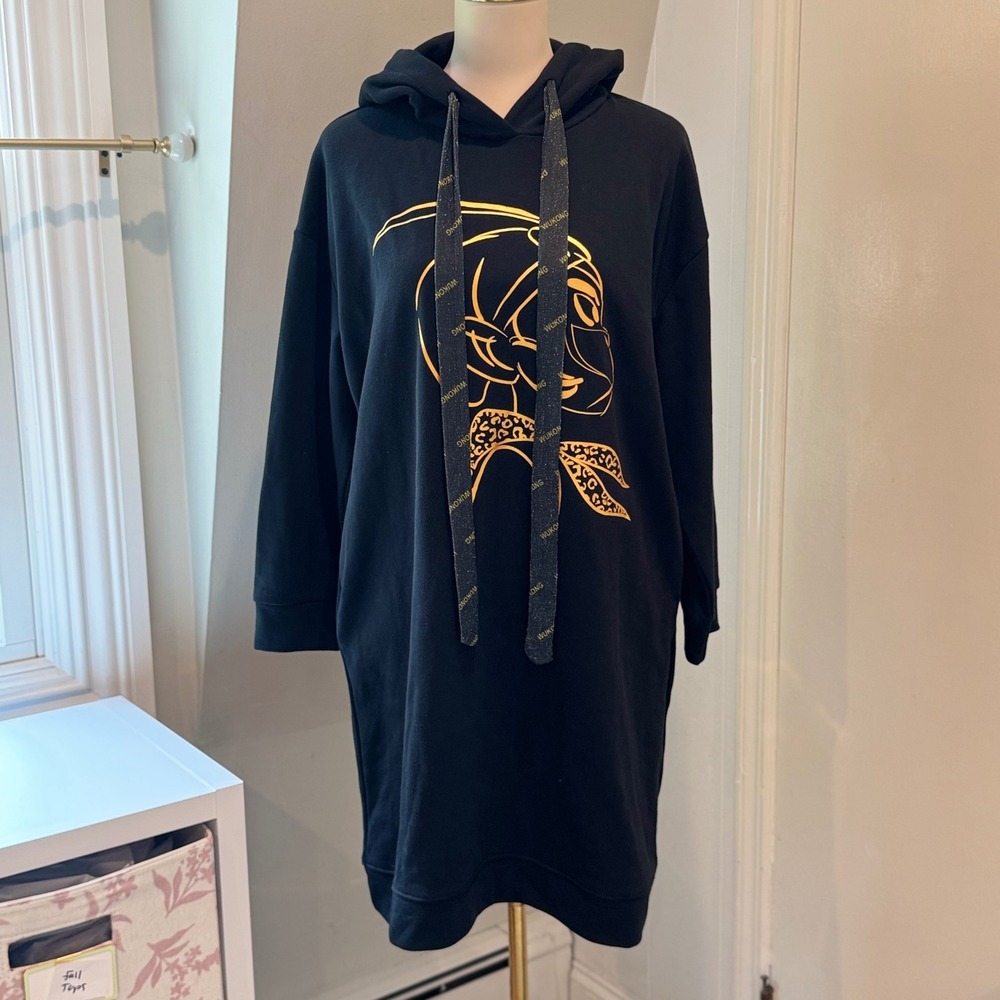 ELF SACK Black/Gold Sun Wukong Monkey King Oversized Hoodie Dress | Size L NWT